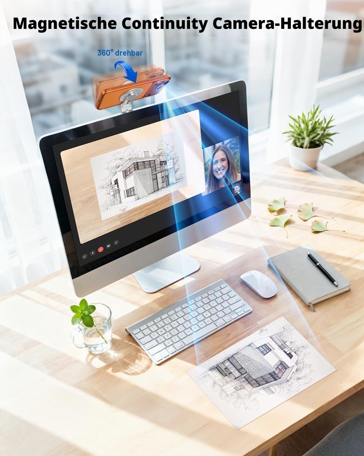 CloudValley Magnetische Handy Ständer, Handyhalterung für Laptop, Verstellbare Handy-Monitor-Seitenhalterung iPhone 17-12pro max air Plus, Silber
