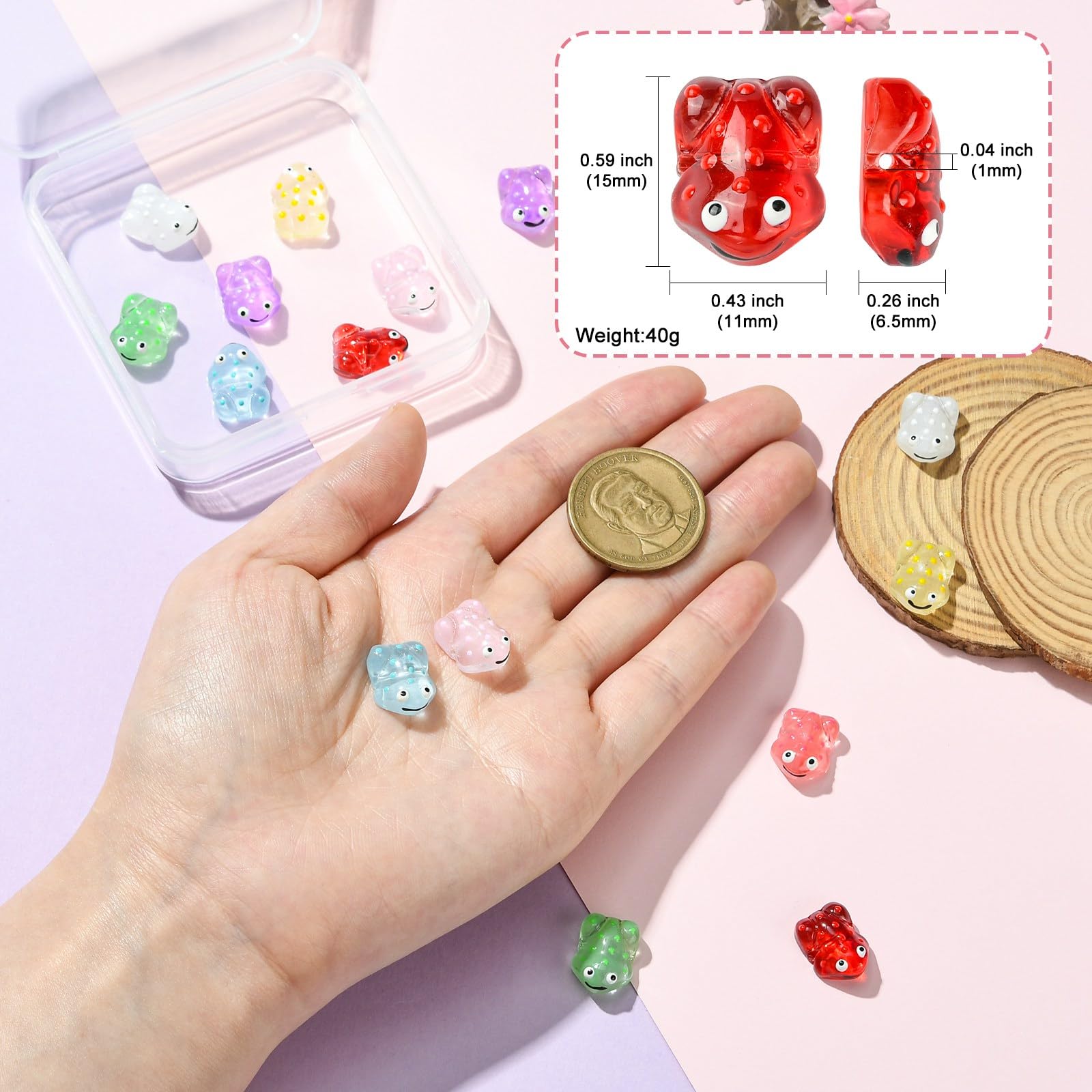 Stiesy 16 Pcs Transparent Frog Glass Beads Hand Drawn Enamel Cute Animal Beads Spacer Bulk for Necklace Bracelet Earring Jewelry DIY Craft Projects - Image 2