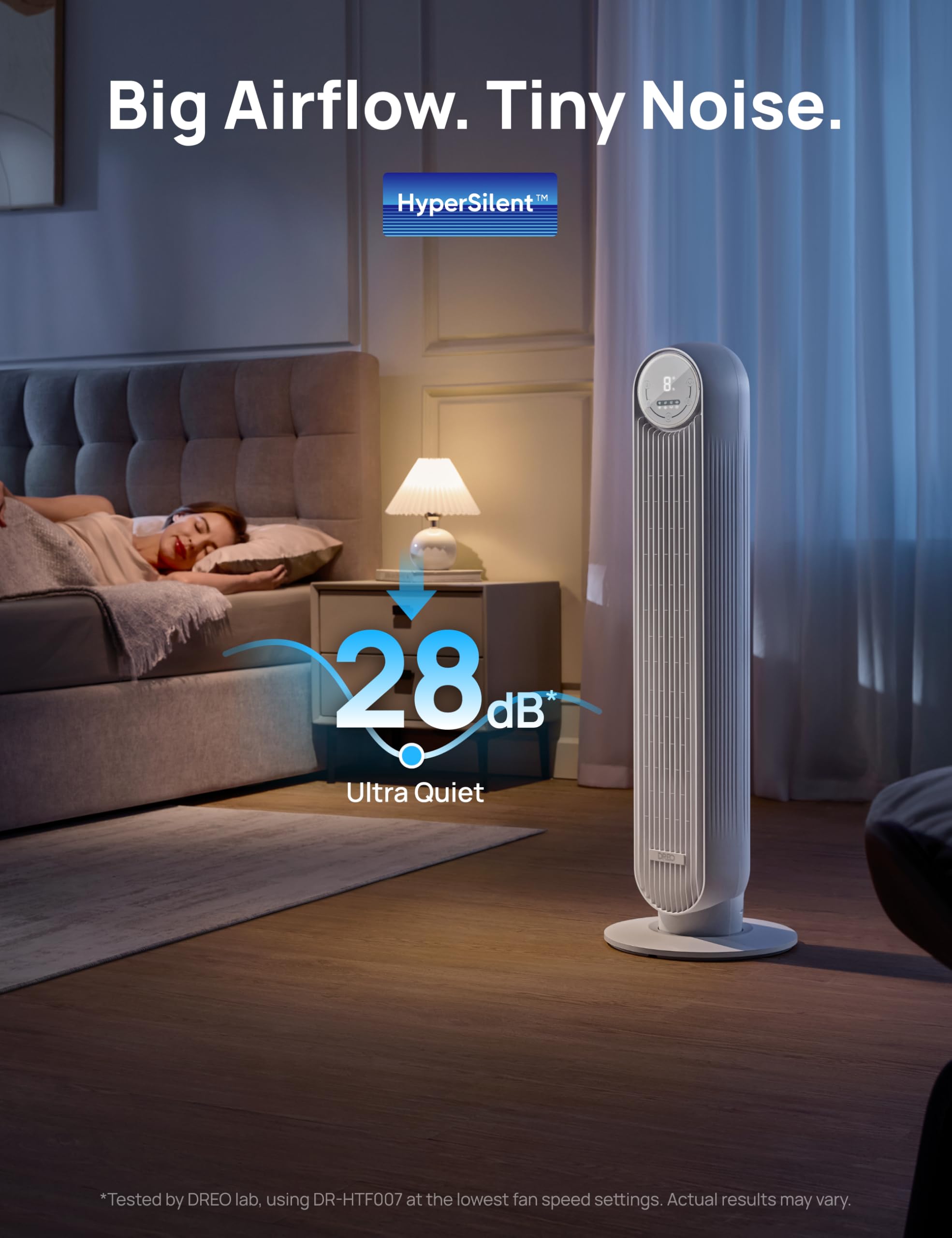 DREO Tower Fan for Bedroom, 25ft/s Velocity Quiet Floor Fan, 90° Oscillating Fans for Indoors with 4 Speeds, 4 Modes, 8H Timer, Standing Fans, Bladeless Fan, White (DR-HTF007) - 4