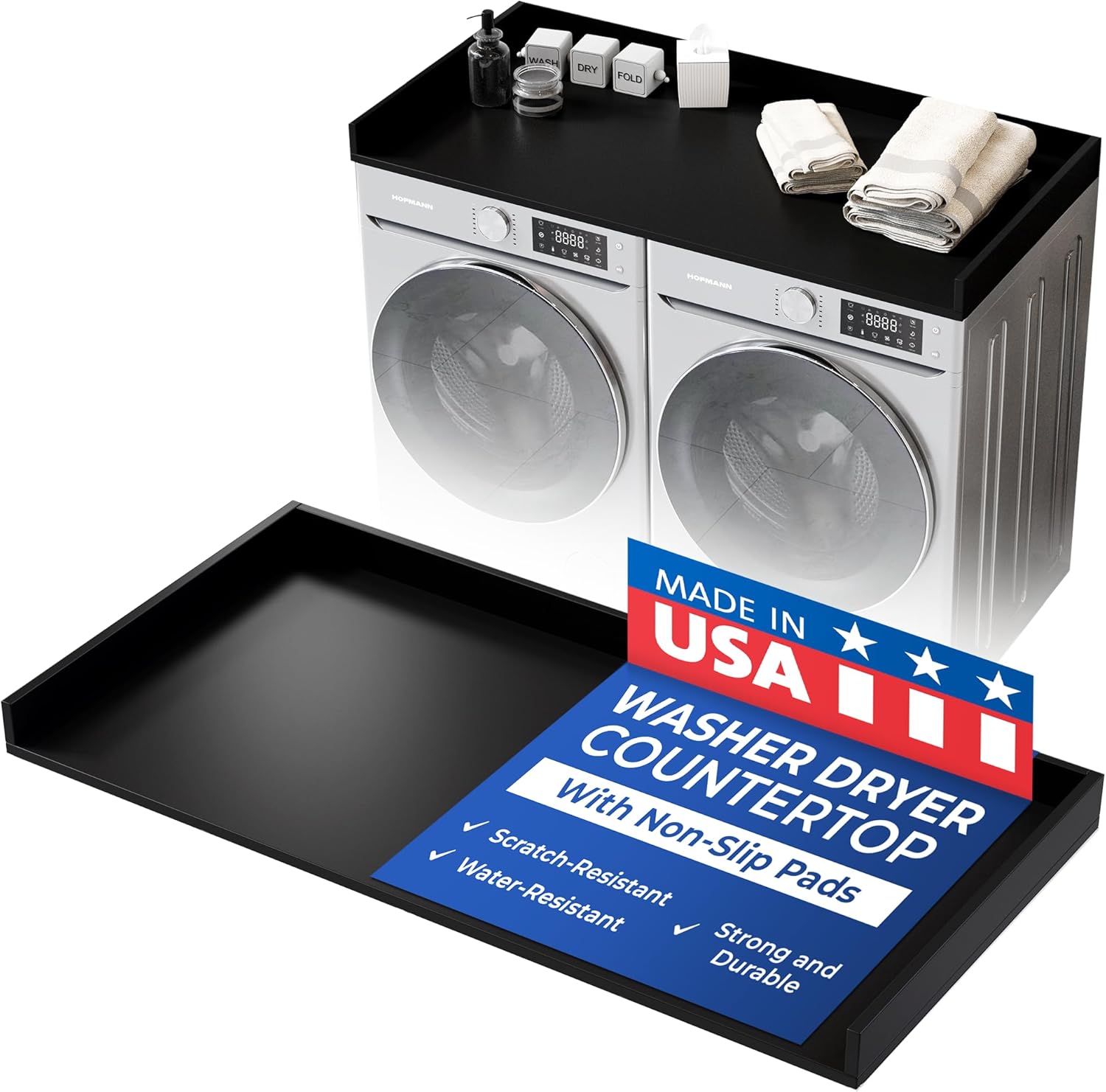 OfficeSimpli Washer Dryer Countertop, Made in USA, Non-Slip Pads, Laundry Room Wood Topper, Washer Dryer Cover for Top, Laundry Guard, Laundry Countertop, Laminate Finish (Black, Large (30" x 58")) Black Large (30" x 58")