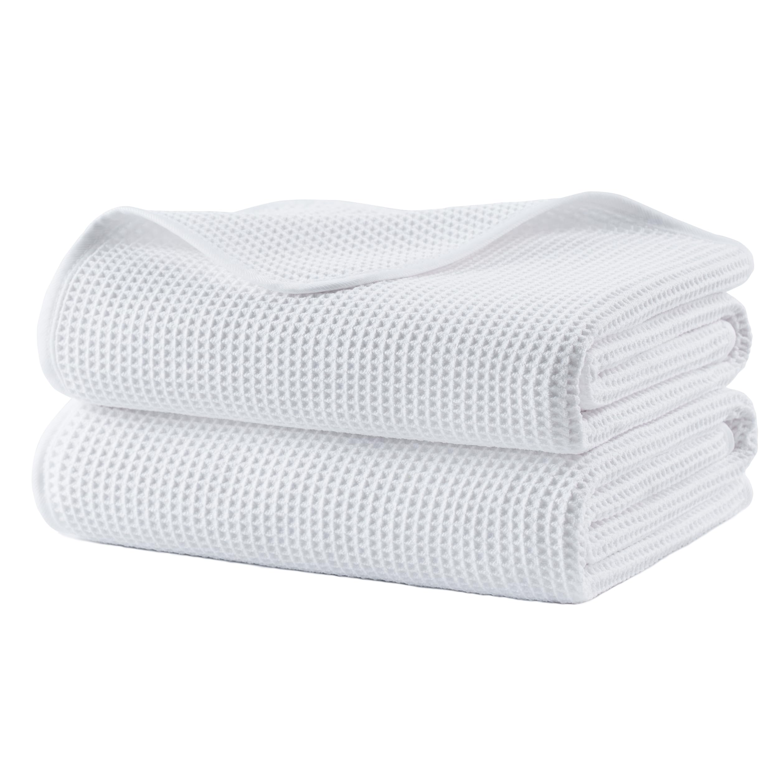 POLYTE 380 GSM Microfiber Oversize Quick Dry Lint Free Waffle Bath Towel for Body, 60 x 30 in, Set of 2