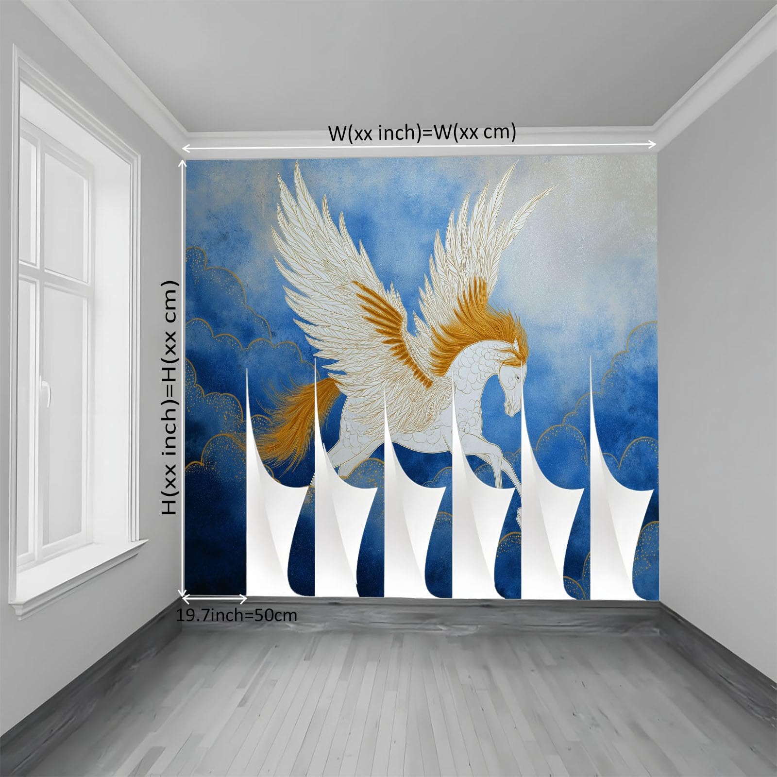 Nowoczesny mural ścienny fantasy 250 x 175 cm (szer. x wys.), zwierzę pegaz chmury tapeta mural na ścianę akcentującą do sypialni salonu lub przedpokoju - panoramiczna tapeta plakatowa