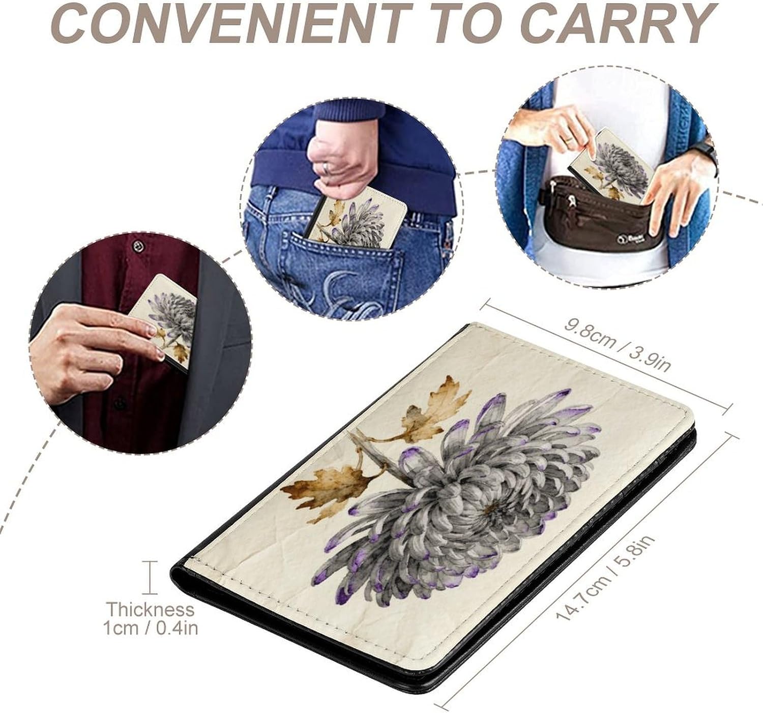 Personalized Gray Chrysanthemum Flower Passport Holder Waterproof Passport Protector for Travel Essentials Classic Passport Wallet with Slots PU Leather Passport Cover Holder