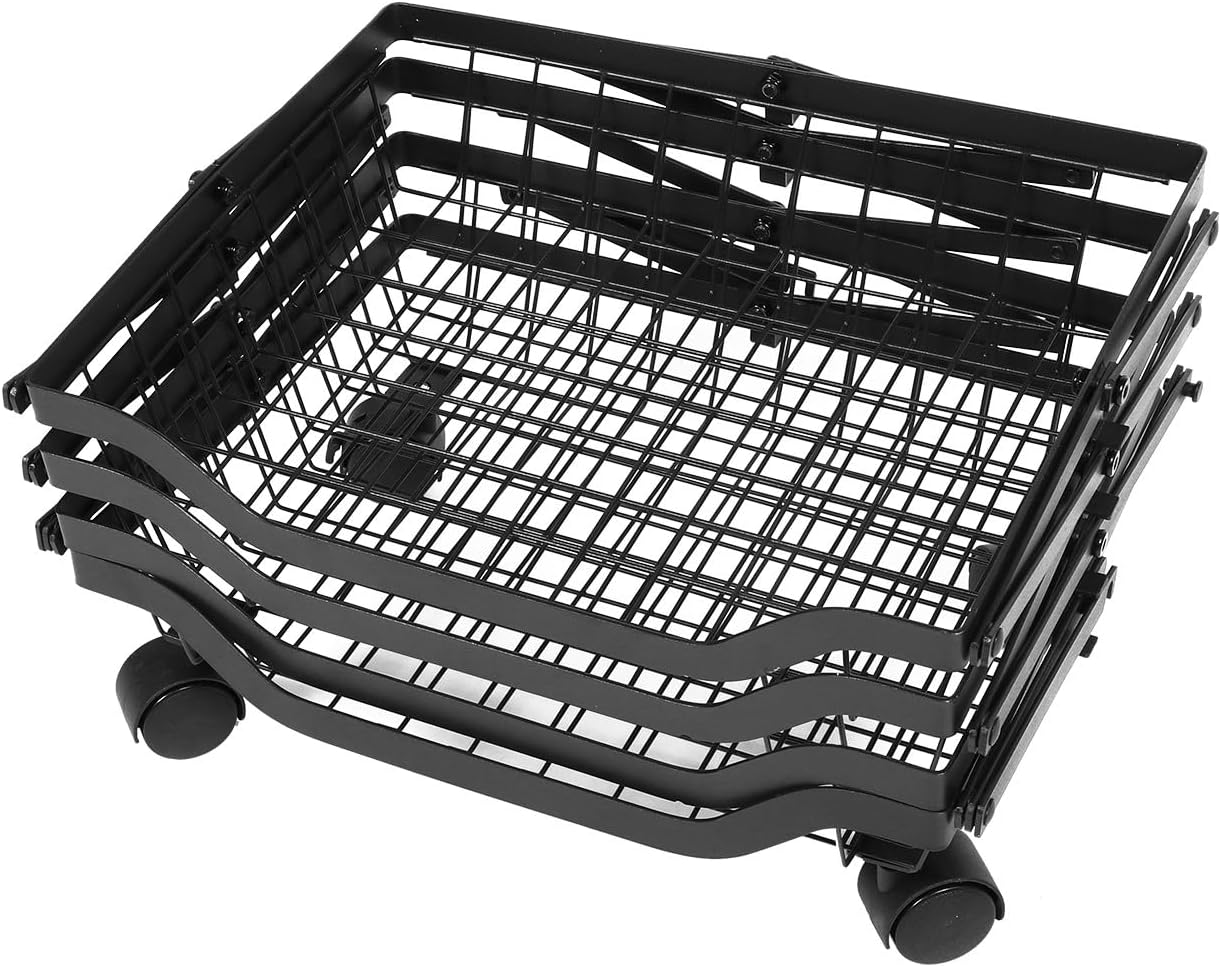 Four-Layer Folding Floor Storage Rack with Pulleys Black Multi-Layer Fruit and Vegetable Basket Organizer for Kitchen and Living Room