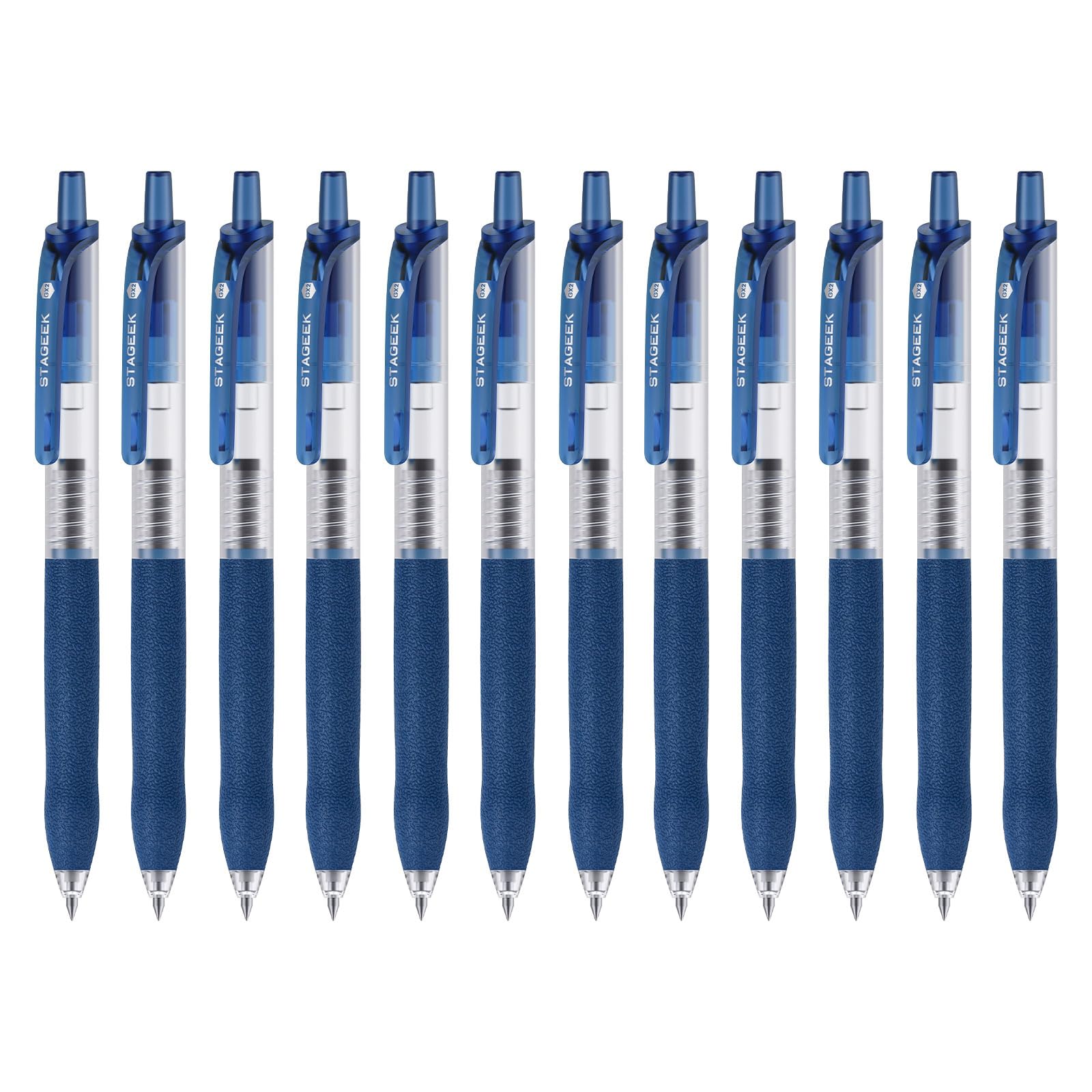 STAGEEK ジェルインクボール 12本セット 青 0.5mm 滑らかな書き心地＆疲れにくいグリップ 学校・仕事・日常用