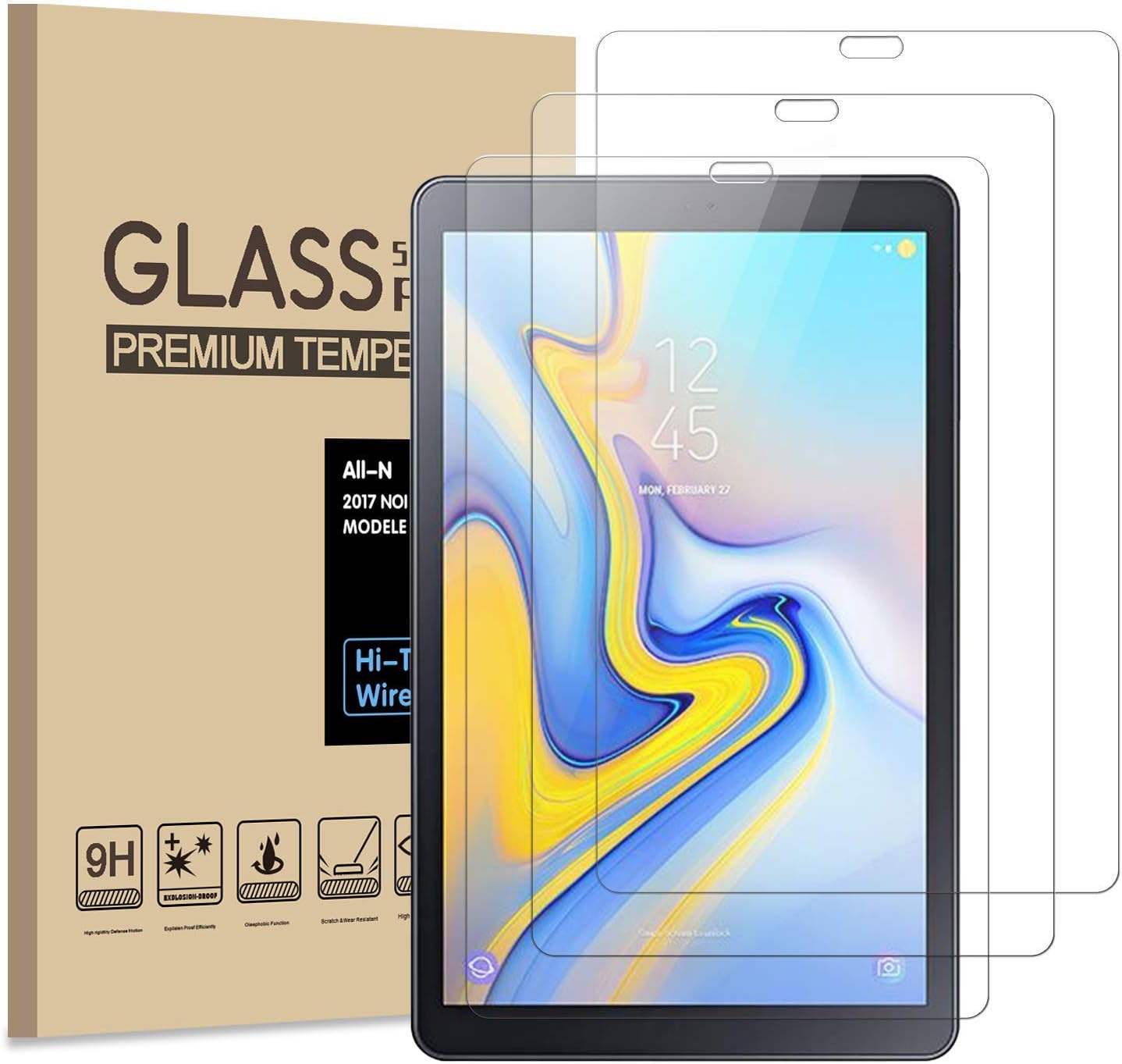 [2 Pack] JBAO Direct Samsung Galaxy Tab A 10.5 Screen Protector (SM-T590/SM-T595), [No Bubble][Anti-Fingerprint] 9H Tempered Glass for Samsung Galaxy Tab A 10.5 inch 2018