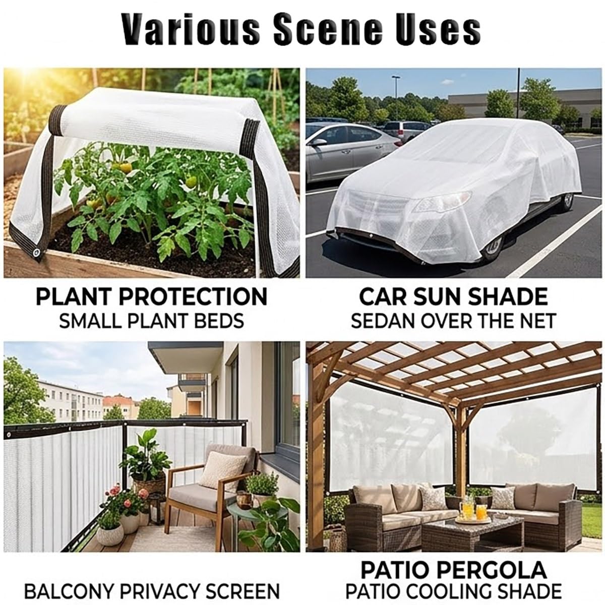 Schattierungsnetz Weiß 60% Shading Rate, HDPE Schattennetz mit Ösen für Gewächshaus und Pflanzen, UV-Schutz und Lichtdurchlässig 1x3.0m 2x6m 4x8m 8x9m