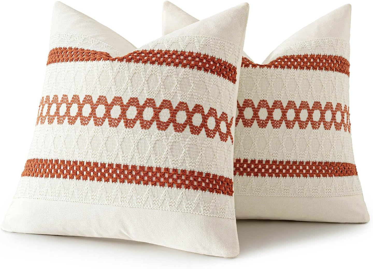 MIULEE Set of 2 Burnt Orange Decorative Pillow Covers 18x18 Inch Farmhouse Rustic Boho Couch Throw Pillows Modern Cotton Cushion Covers Retro Cute Macrame Woven Home Decor for Bed Sofa Chair