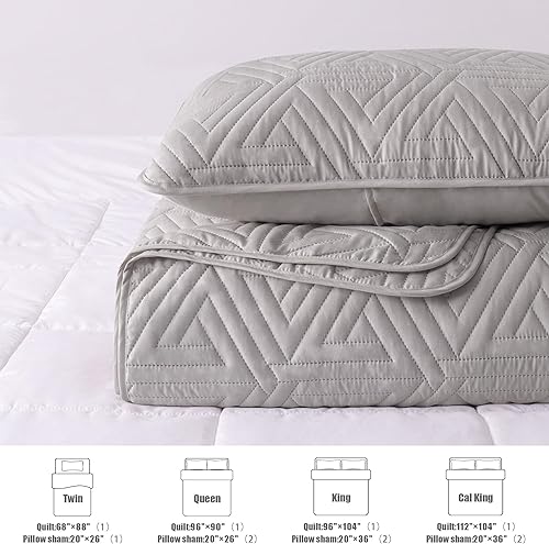 Miniatura 5 de Whale Flotilla Juego de edredón suave tamaño King para todas las estaciones, juego de cama geométrico ultrasónico de 3 piezas, colcha reversible