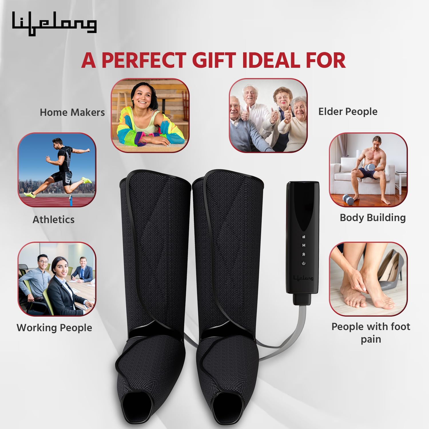 Lifelong Llm522 Multifunctional Rechargeable Air Pressure Massager-For Calves|Air Compression Massager|With Heat & Vibration|Foot, Calf, Leg & Arm Massager For Pain Relief (1 Year Warranty, Black) 3