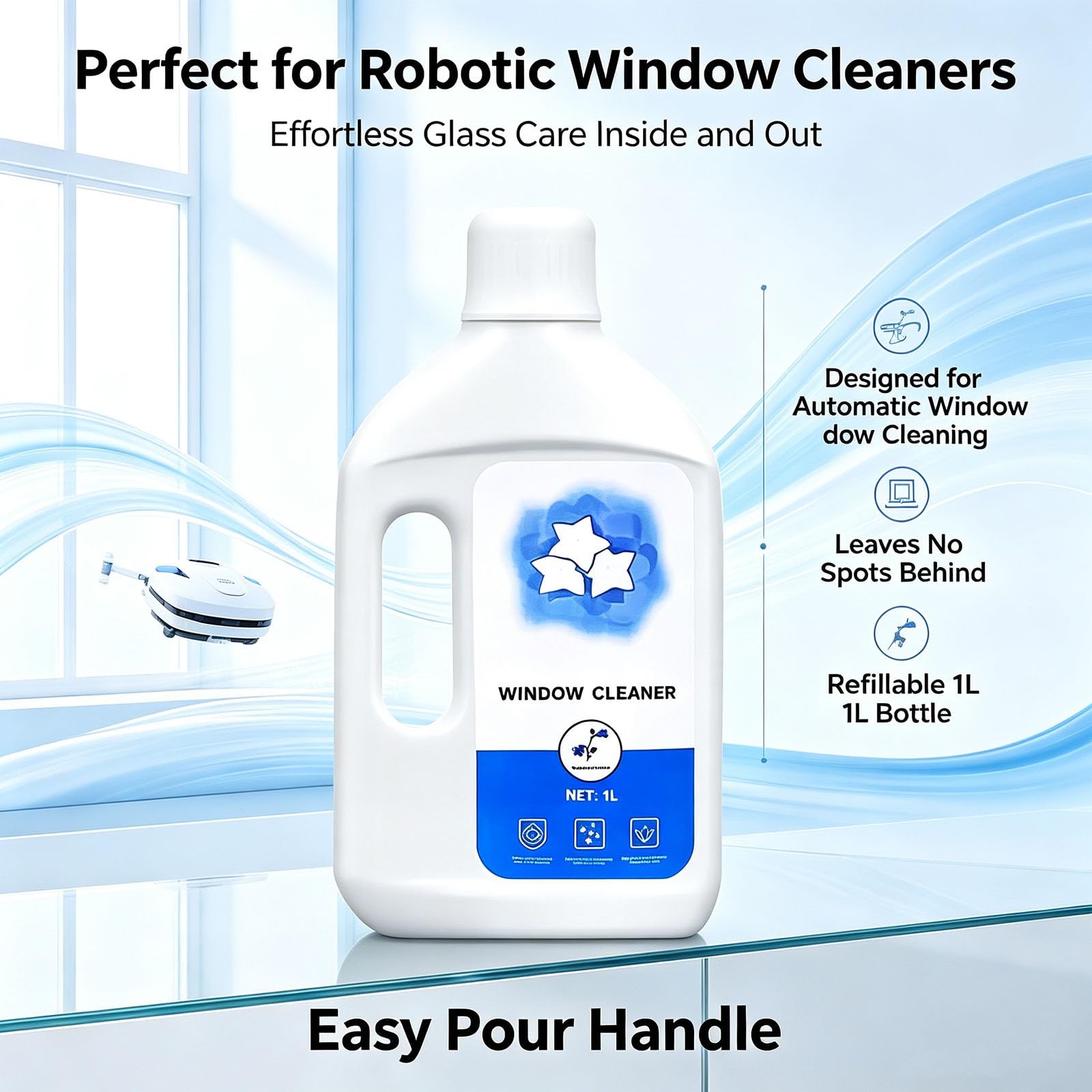 Płyn do czyszczenia szyb kompatybilny z ECOVACS Winbot W1 W2 Pro Mini Omni | Orzeźwiający zapach drewna i hiacynta | Niska piana | 1L(2PCS)
