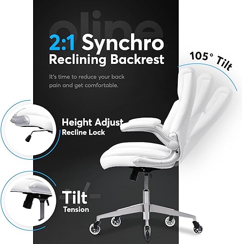 Miniatura 4 de Oline Silla ergonómica de oficina ejecutiva silla de piel sintética con reposabrazos ajustables soporte lumbar 3D y ruedas de cuchilla sillas