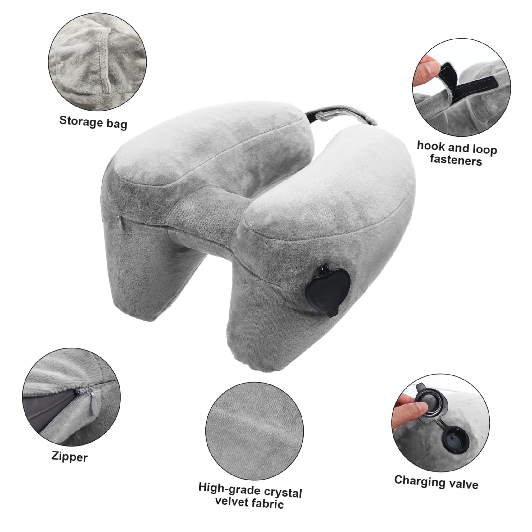 ABOOFAN Oreiller Cervical avec Capuche en PVC de Voyage de U Gonflable Soutien Cou Polyvalent pour Avion et Activités en Plein Air