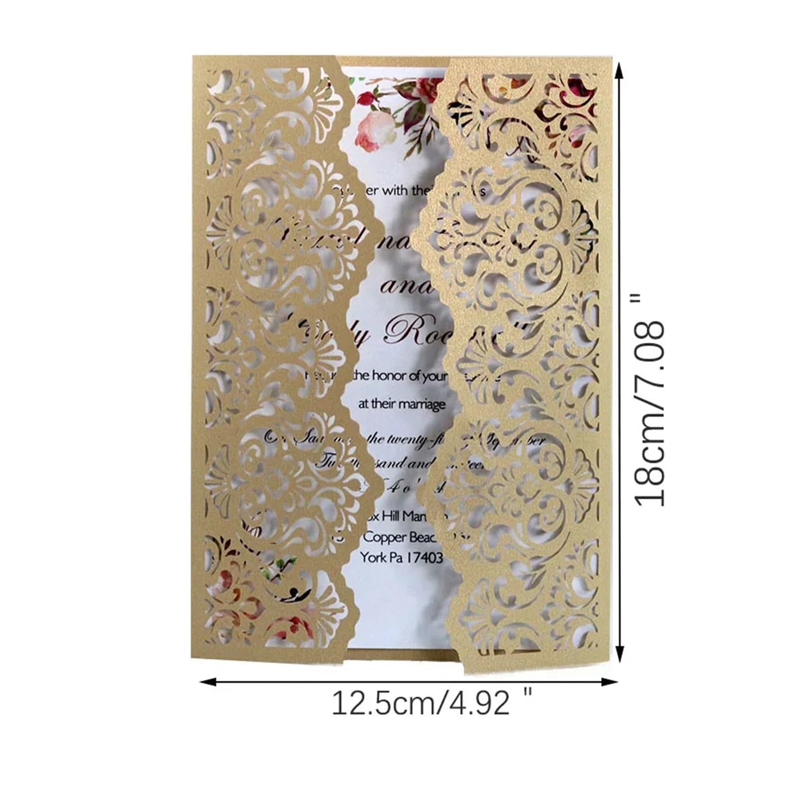 Elegante Hochzeitseinladungen mit Blumenmuster, Laserschnitt, Spitze, Taschen-Einladungen, Grußkarte, Druck, Party-Dekoration, rosa Tasche, 50 Stück