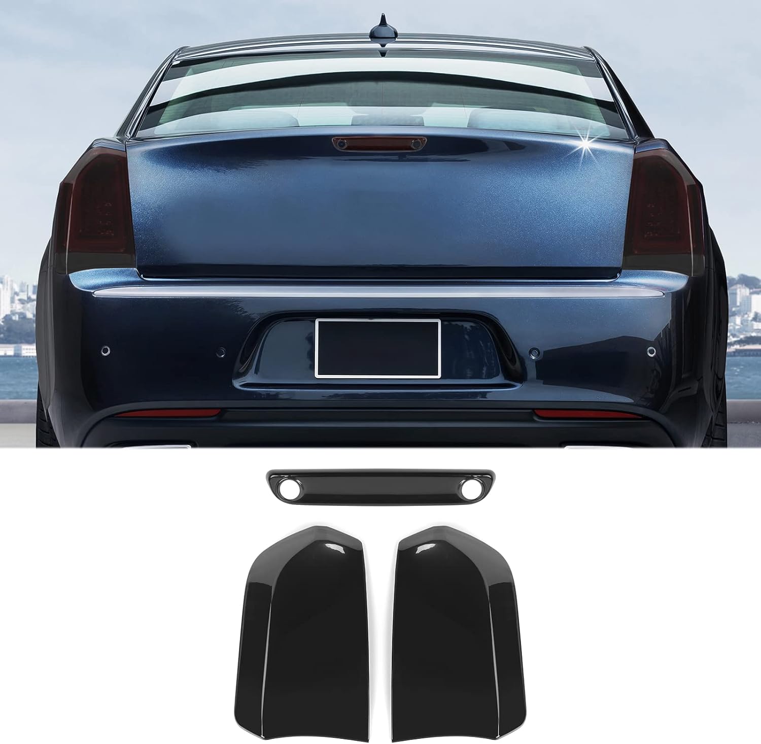 Tail Light Rear Light Cover & 3rd Third Brake Light Cover Kit 3Pcs Compatible with 2015-2023 Chrysler 300/300C(Smoke Black)