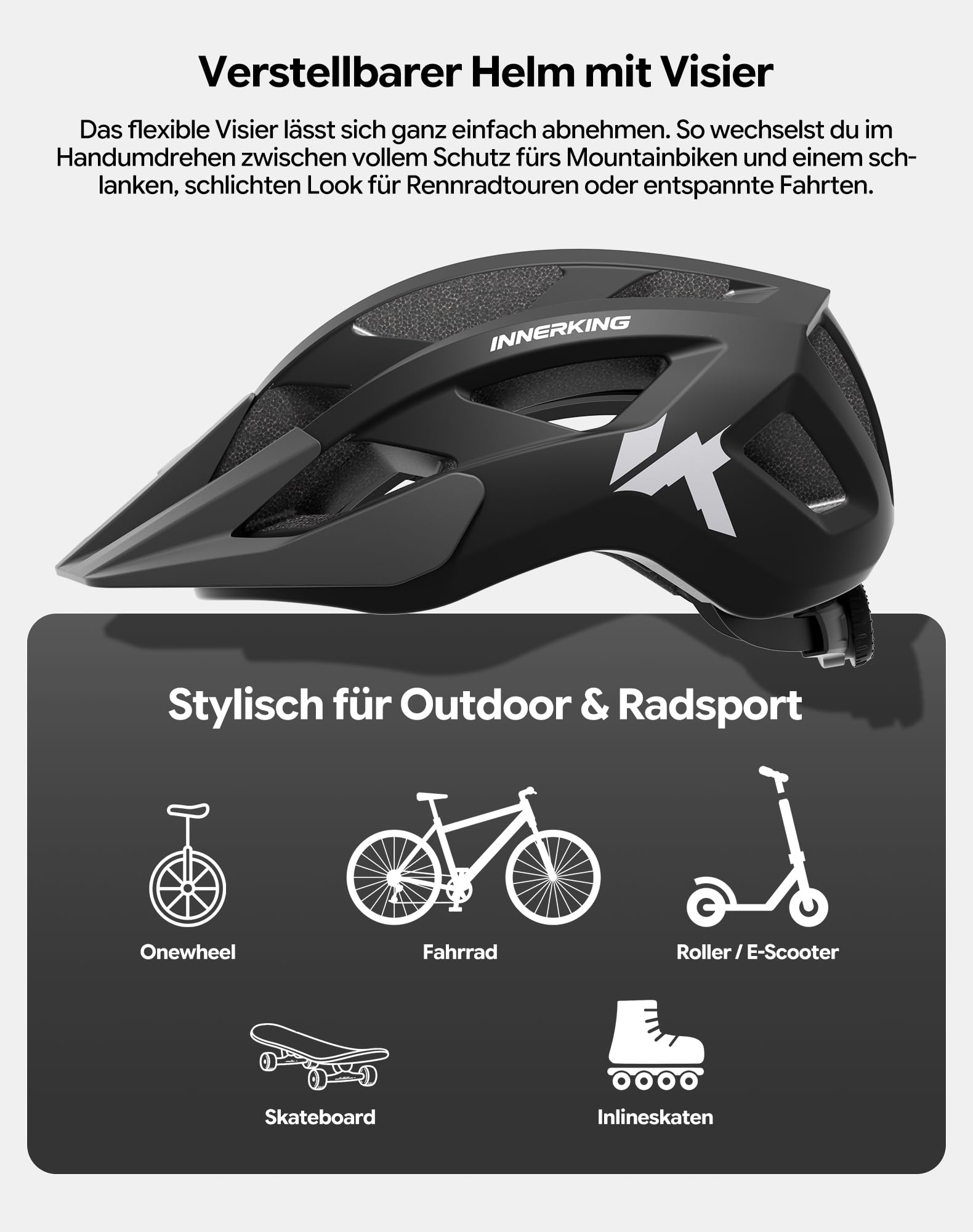 InnerKing Fahrradhelm Set mit Fahrradbrille & LED Licht für Herren Damen | Leichte Fahrradhelm mit USB-Aufladung LED Licht, MTB Helm Radhelm Cityhelm