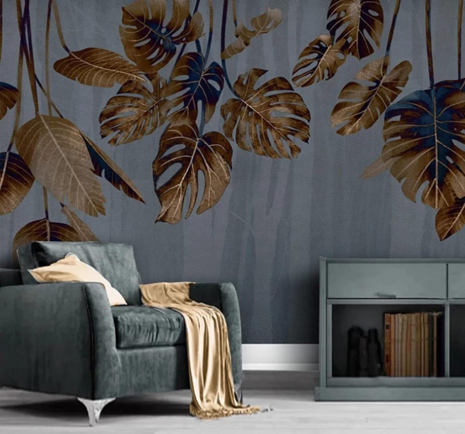 XLMING Vintage Three Dimensional Hand Drawn Plants Banana Leaves 3D Wallpaper Luxury Silk Study Dining Feature Sofa Grey Bedroom Living Room Tv Decorative Wall-400cm×280cm