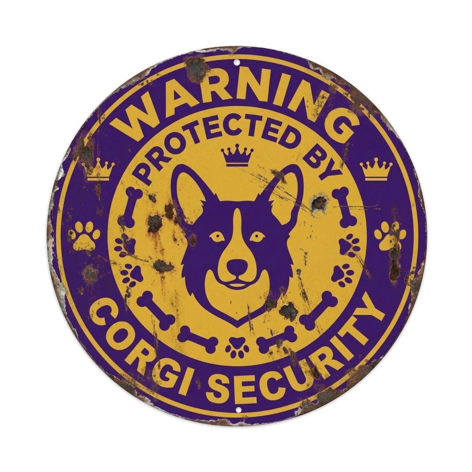 Corgi Dog Security Warning Vintage Purple Metal Tin Sign