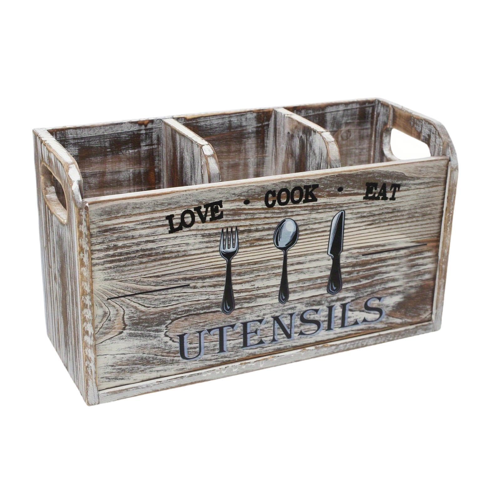 Ustensiles de cuisine en bois rangés et accessibles grâce au support rustique Sharplace brun