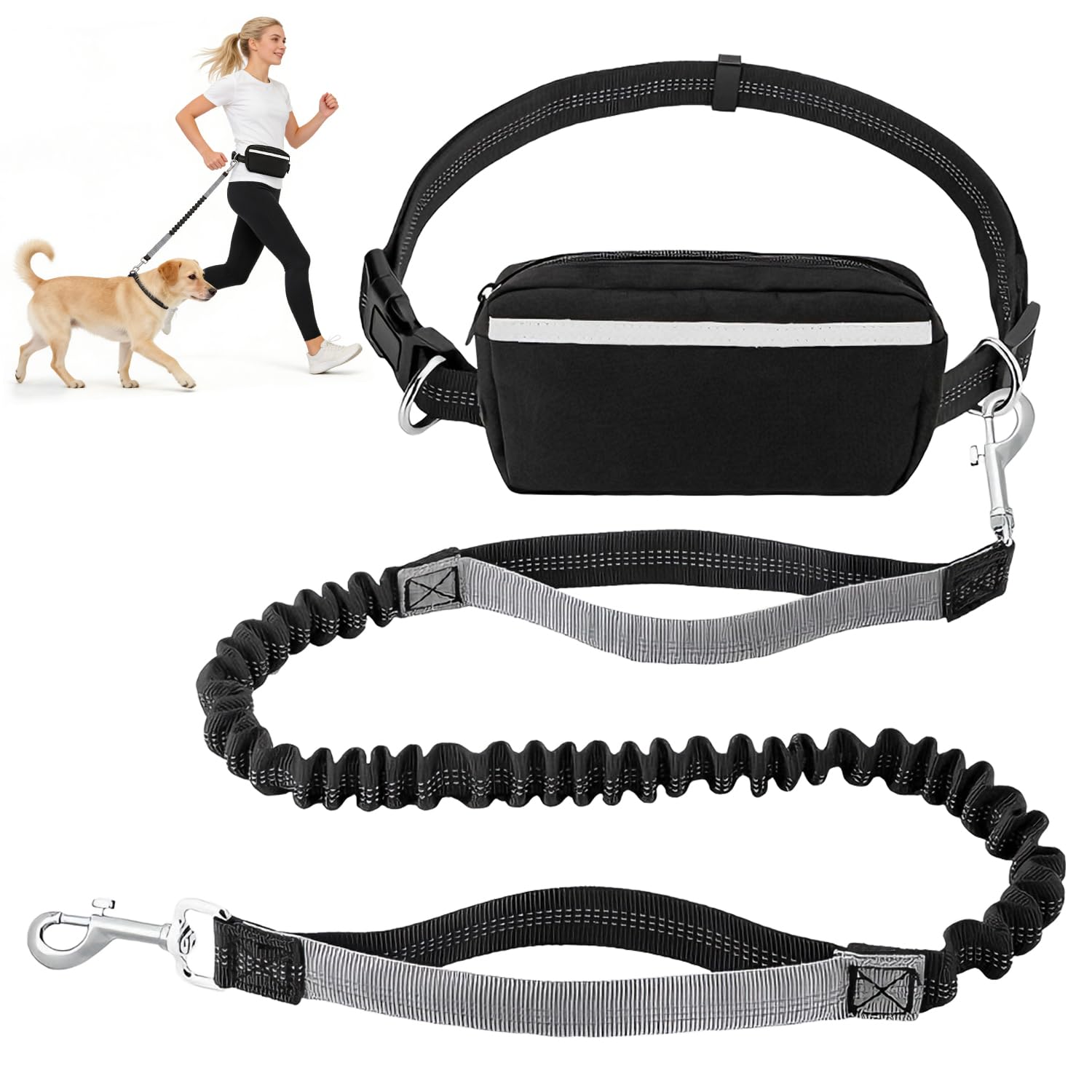 Befurglor Hands Free Dog Lead, Dog Running Lead with Adjustable Waist Belt and 115-175cm Shock Absorbing Bungee, Medium Large Dogs Leash for Walking, Jogging, Hiking (Grey)