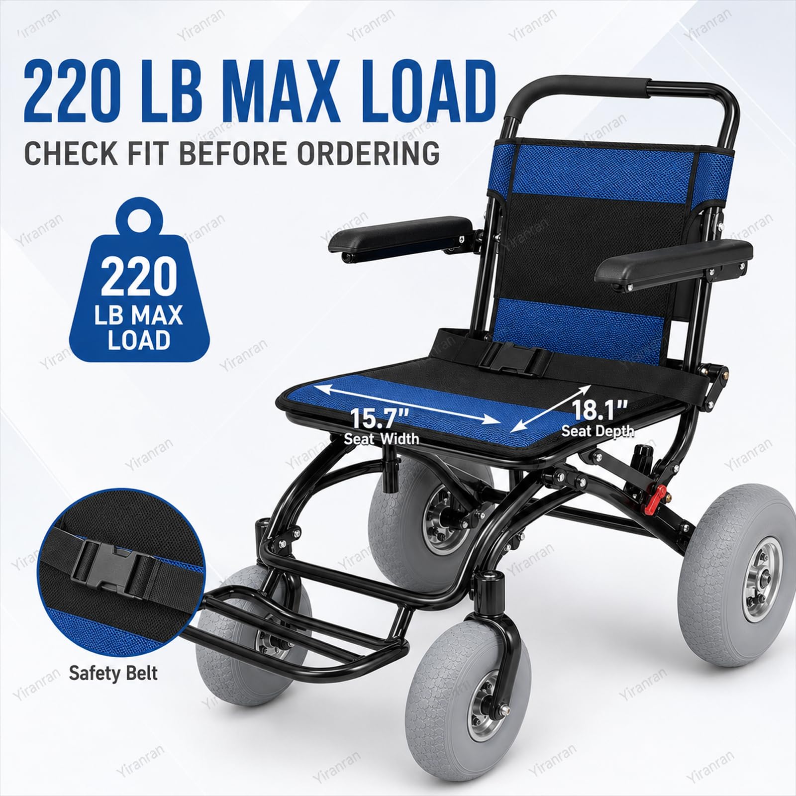 Silla De Ruedas Todoterreno para Playa, Plegable, con Neumáticos Anchos para Arena Blanda, De 12 Y 9 Pulgadas, Capacidad De 220 LB, Ruedas De Liberación Rápida, Reposabrazos Y Reposapiés
