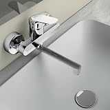 Ideal Standard Mitigeur de lavabo CeraFlex à levier unique avec bec pivotant - Pour montage mural avec raccords en S réglables en chrome - 6