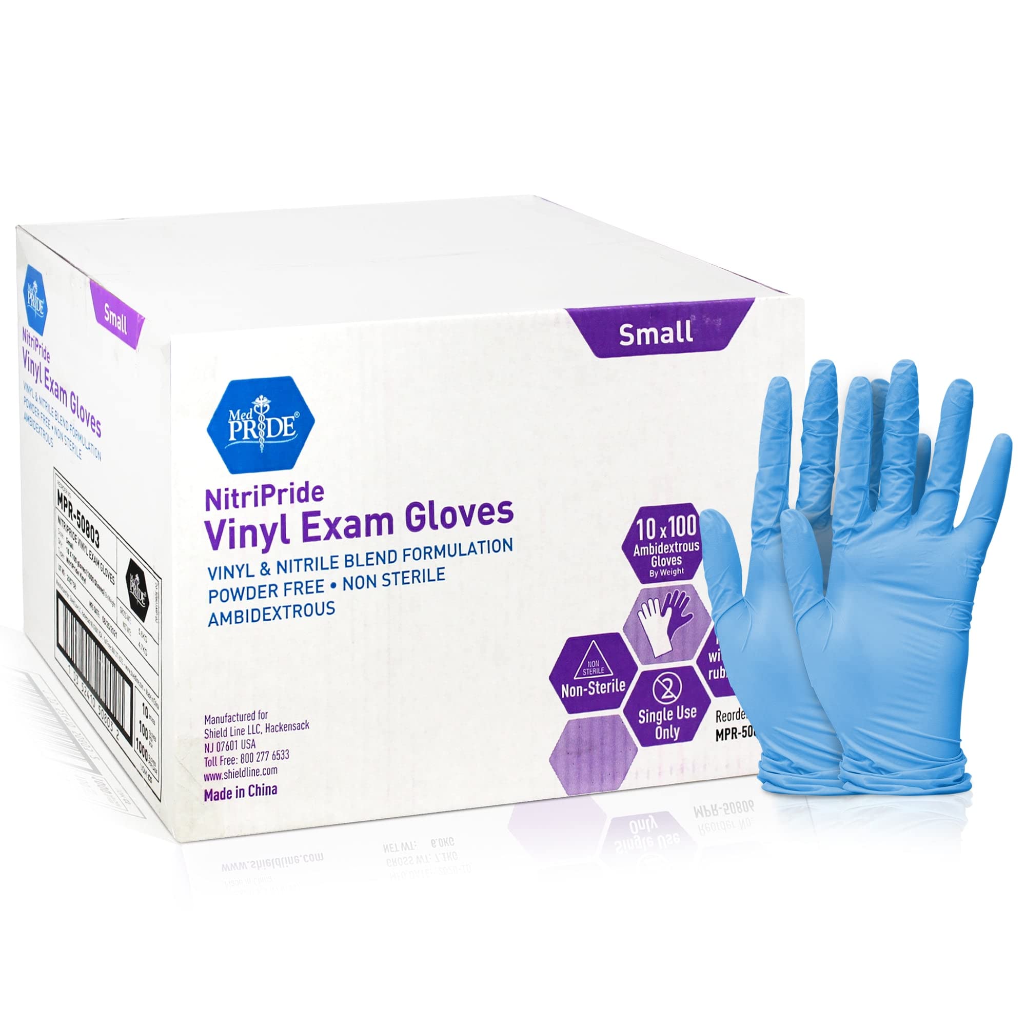 Med PRIDE NitriPride NitrileVinyl Blend Exam Gloves, Small 1000