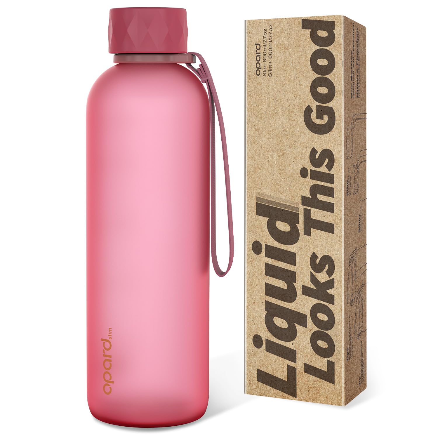 Opard Slim Pro Water Bottle 27oz, Plastic Water Bottle BPA-Free, Facetted Rubberized Monocap, Leakproof Screw Top, Flamingo Pink Bottle Reusable for Travel School Sport Gym Hiking