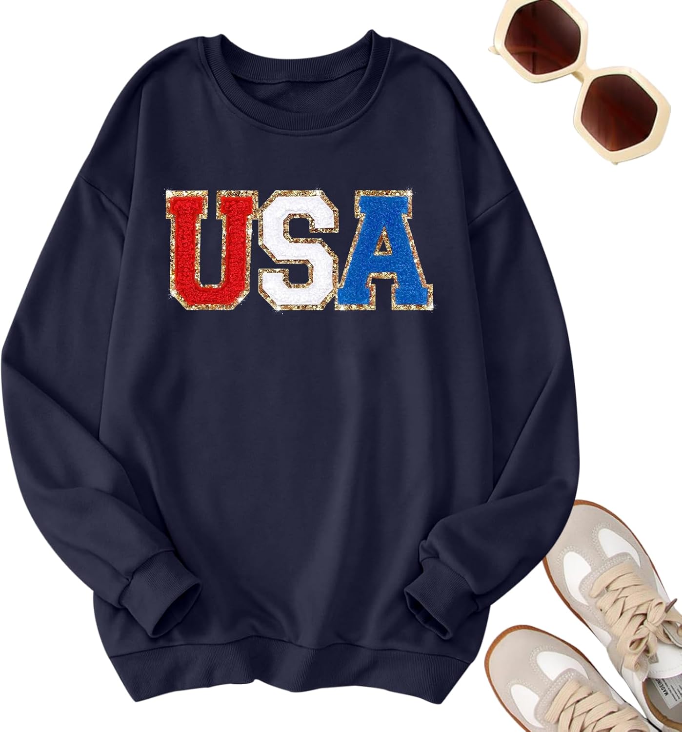 Oversized Usa Sweatshirt Women: Patriotic Tshirt 4th July Shirt Long Sleeve Casual Pullover Tops - Image 6