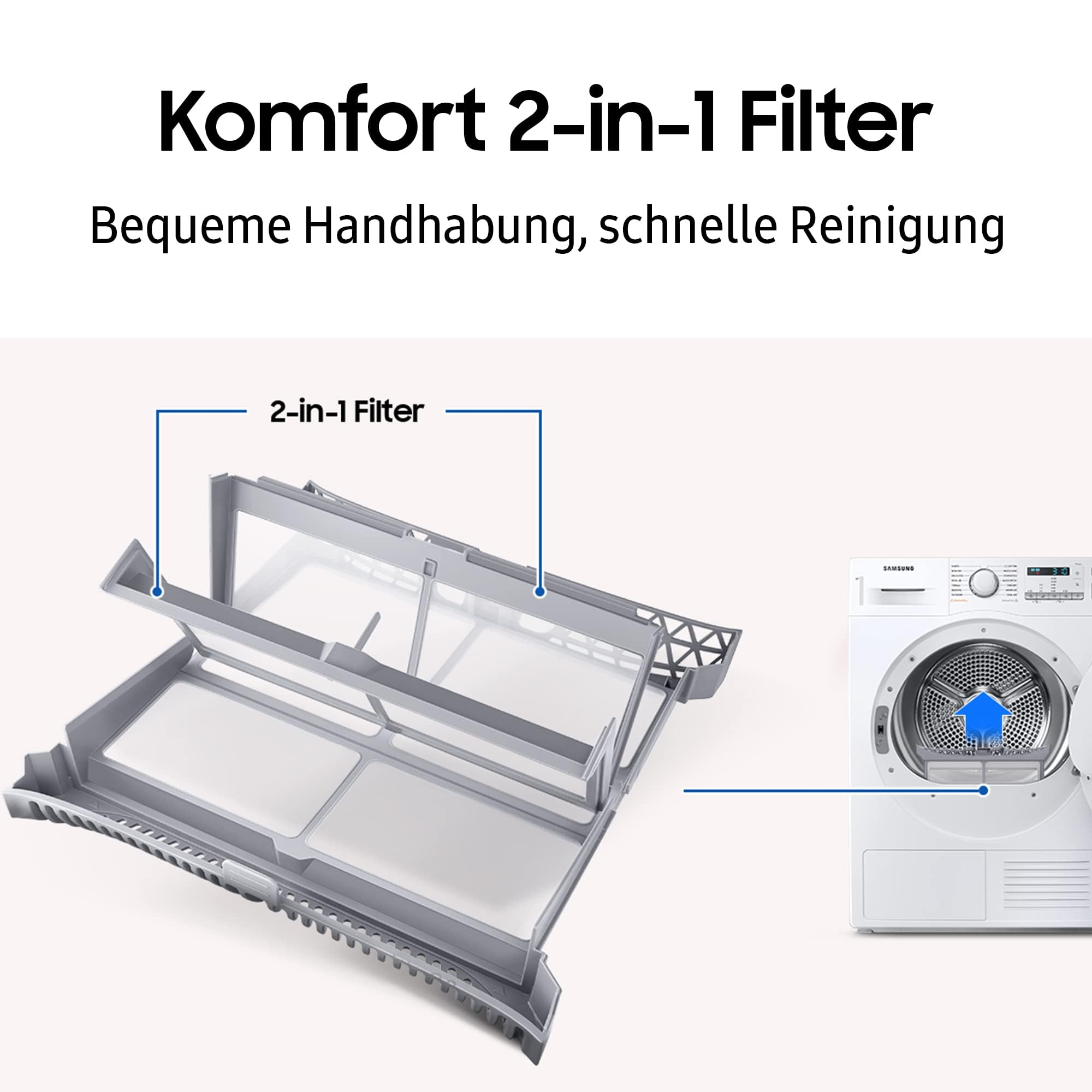 Samsung DV8GT5220AW/S2 Wärmepumpentrockner, 8 kg, Simple Control mit WiFi und Auto Cycle Link, Digital Inverter Motor, Knitterschutz und Komfort 2-in-1 Filter, Weiß