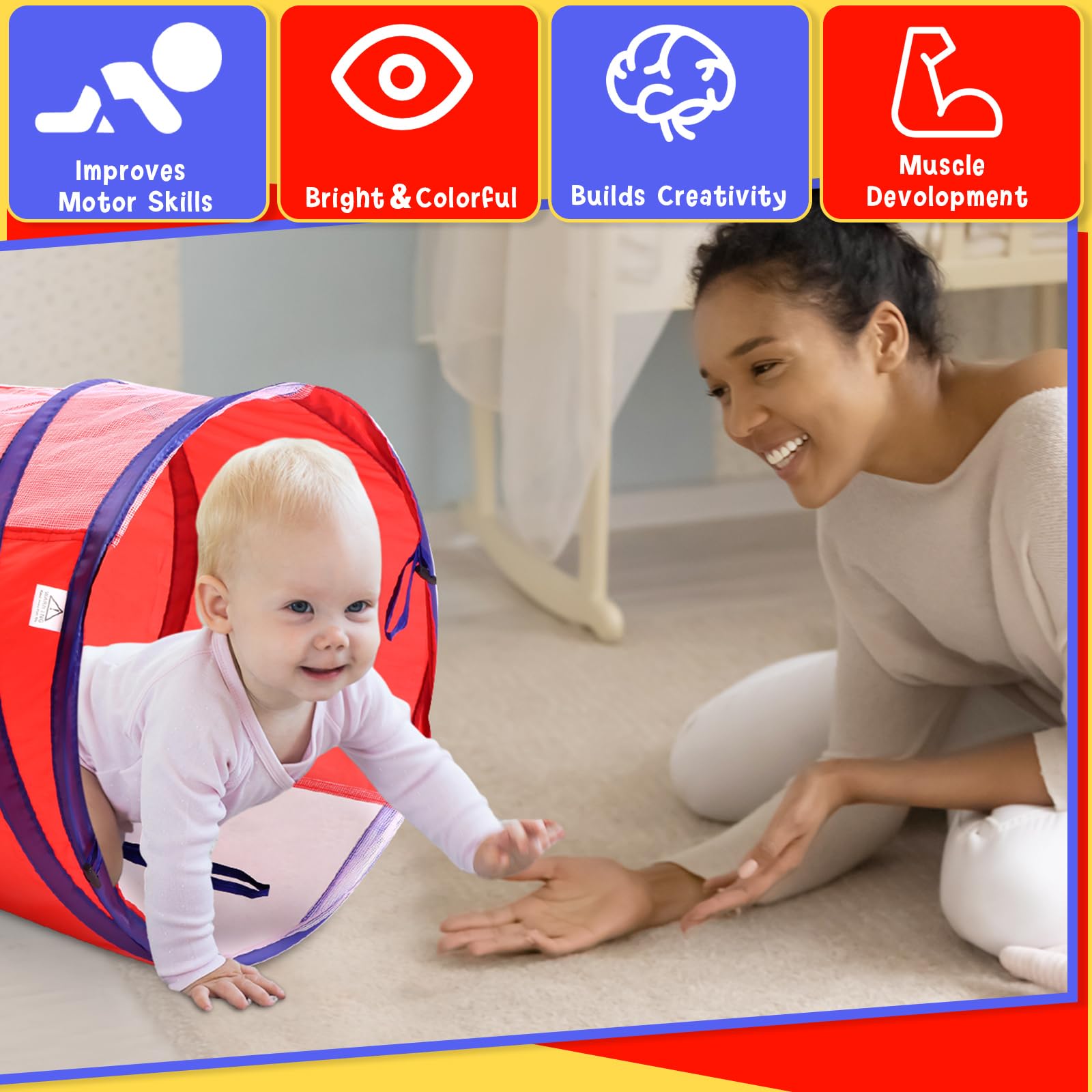Simgoing 4 Pcs Multicolored Play Tunnel for Kids Crawl and Explore Tent 6ft Pop up Baby Crawl Play Tunnel with See Through Mesh Sides for Pet Toddler Indoor Outdoor Crawling Through Tunnel Game