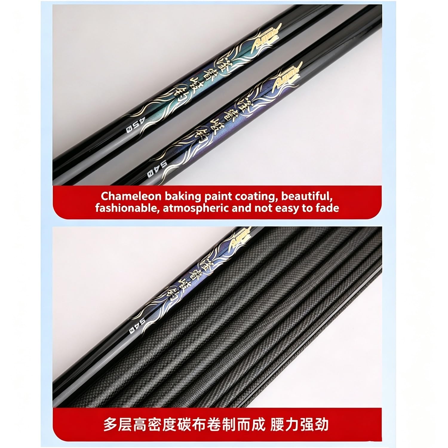 Canna da Pesca telescopica in Carbonio da 2,7 m a 7,2 m, Canna da Pesca Cinese, Canna per Carpe, Adatta per Laghi, bacini Artificiali, fiumi e stagni(28 Tone,5.7m)