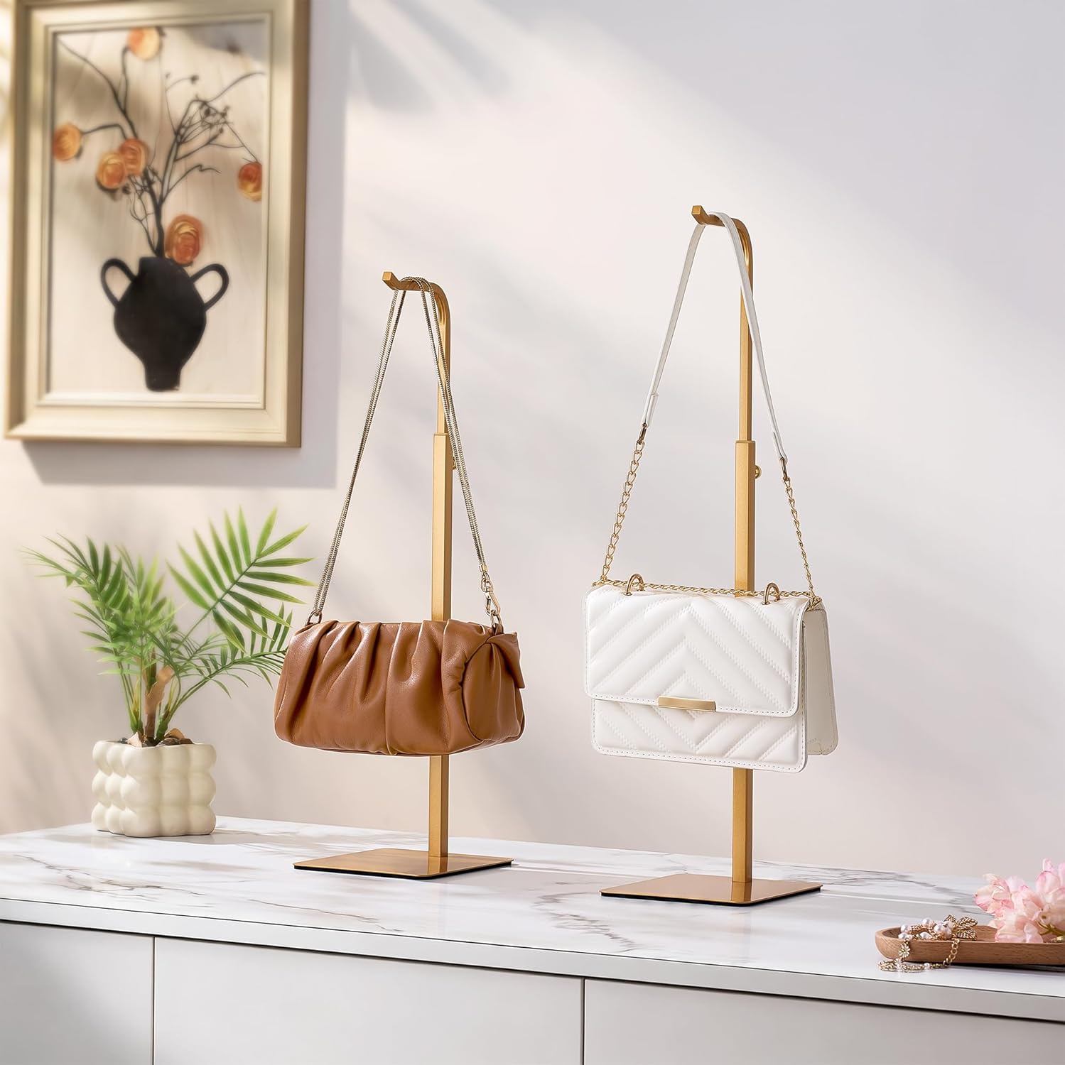 niffgaff 4 Pack Adjustable Purse Holder: Handbag Display Stand, Hanger Rack for Bags, Purses and Wreaths, Tabletop Closet Desk Retail Vendor Display Stand, Gold - Image 5