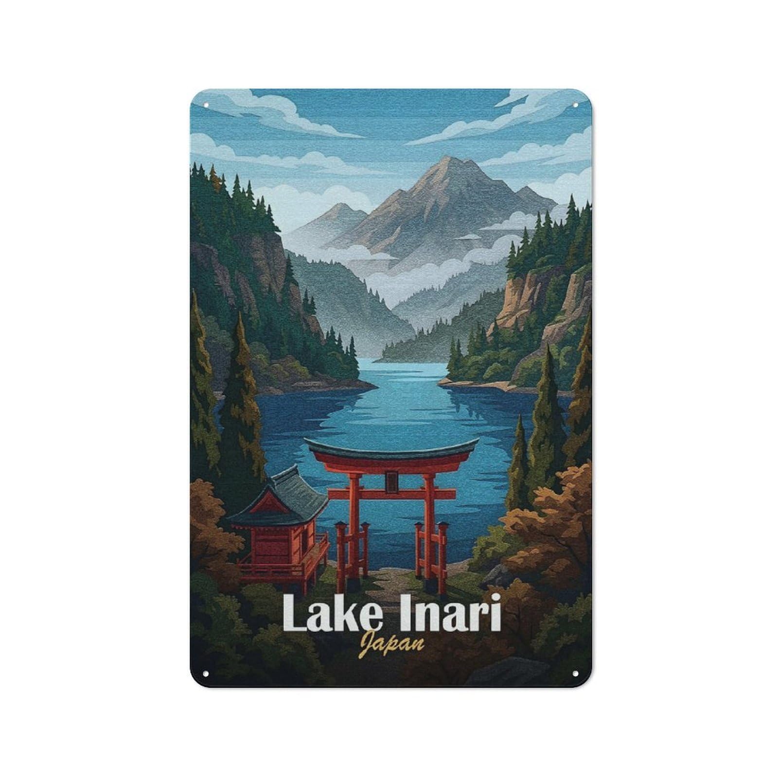 Junmoney Style-11 For Lounge Or Reading Corner, Lake Inari Japan Landscape Art Retro Tin Sign 30X20cm, Gift For Reading Corner Decorators During The Christmas Season