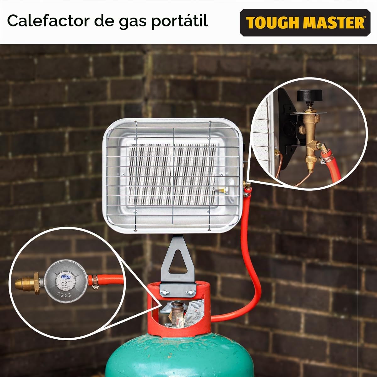 Calentador de gas portátil de 4,5 kW, calentador de gas con área de calefacción de 20 a 60 m², calefacción ajustable, manguera de 70 cm, regulador de presión de 37 mbar, calentador de espacio de