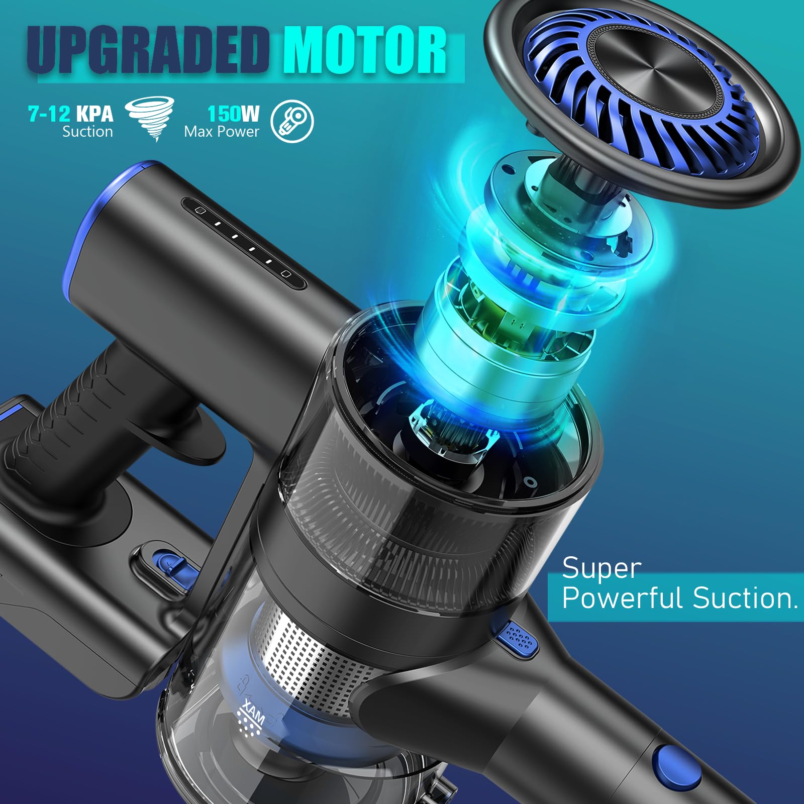 WLOTPO Cordless Vacuum Cleaner,Vacuum Cleaners for Home with Super Suction,Stick Vacuum Cleaner Rechargeable Up to 35 Mins Runtime,Lightweight Hardwood Floor Vacuum for Pet Hair,Carpet(Blue)