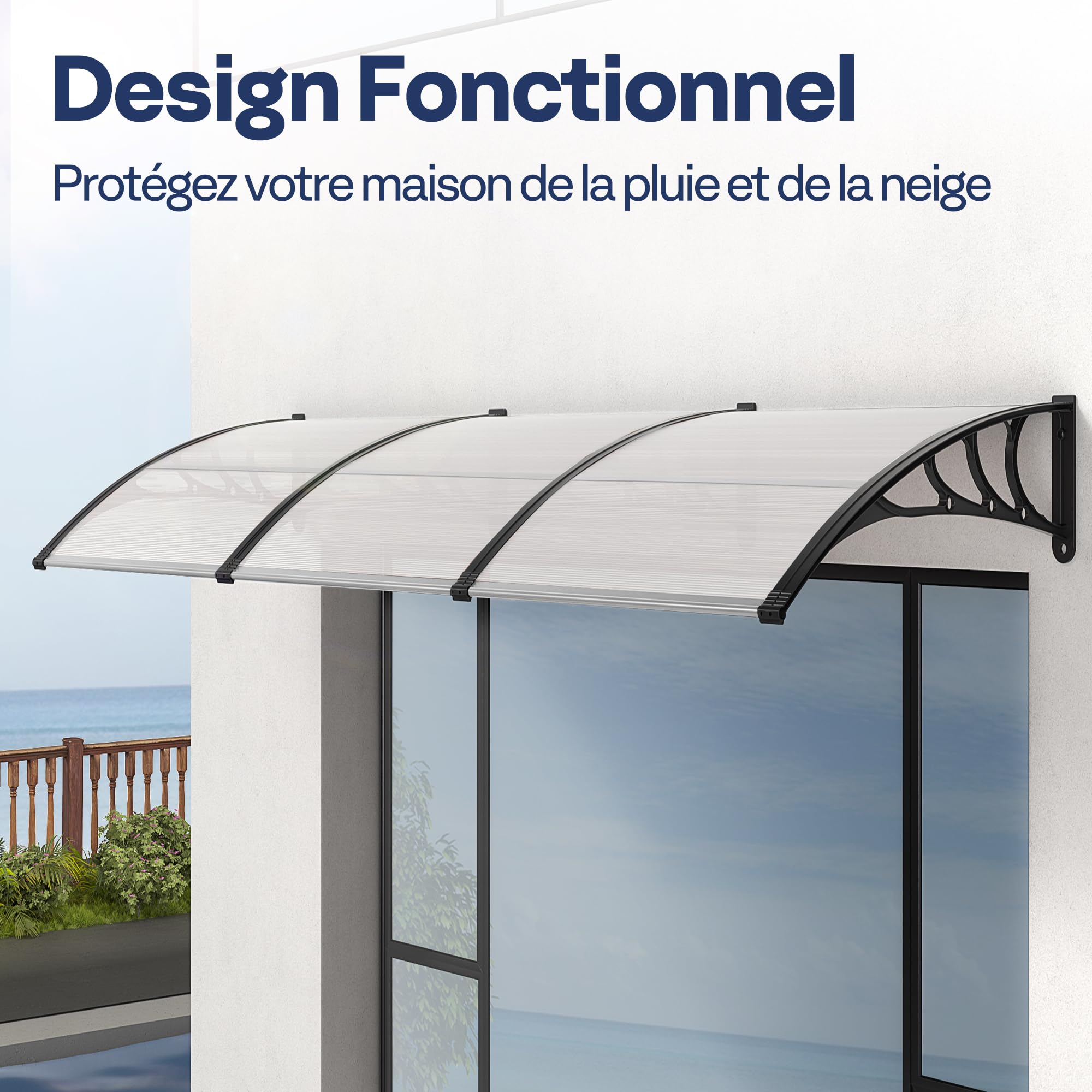 VIVOHOME Auvent de Porte et fenêtres 300x100cm Marquise de Porte Exterieur en Polycarbonate Transparent auvent en Arc pentu Protection Contre Pluie et UV pour Terrasse Balcon Patio