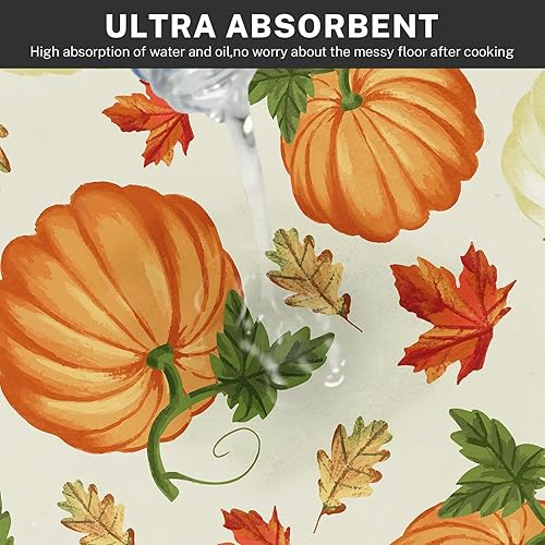 Miniatura 4 de ArtSocket Juego de 2 alfombras y tapetes de cocina de otoño, antideslizantes, lavables, diseño de calabaza, arce, hojas de otoño, Acción de Gracias,
