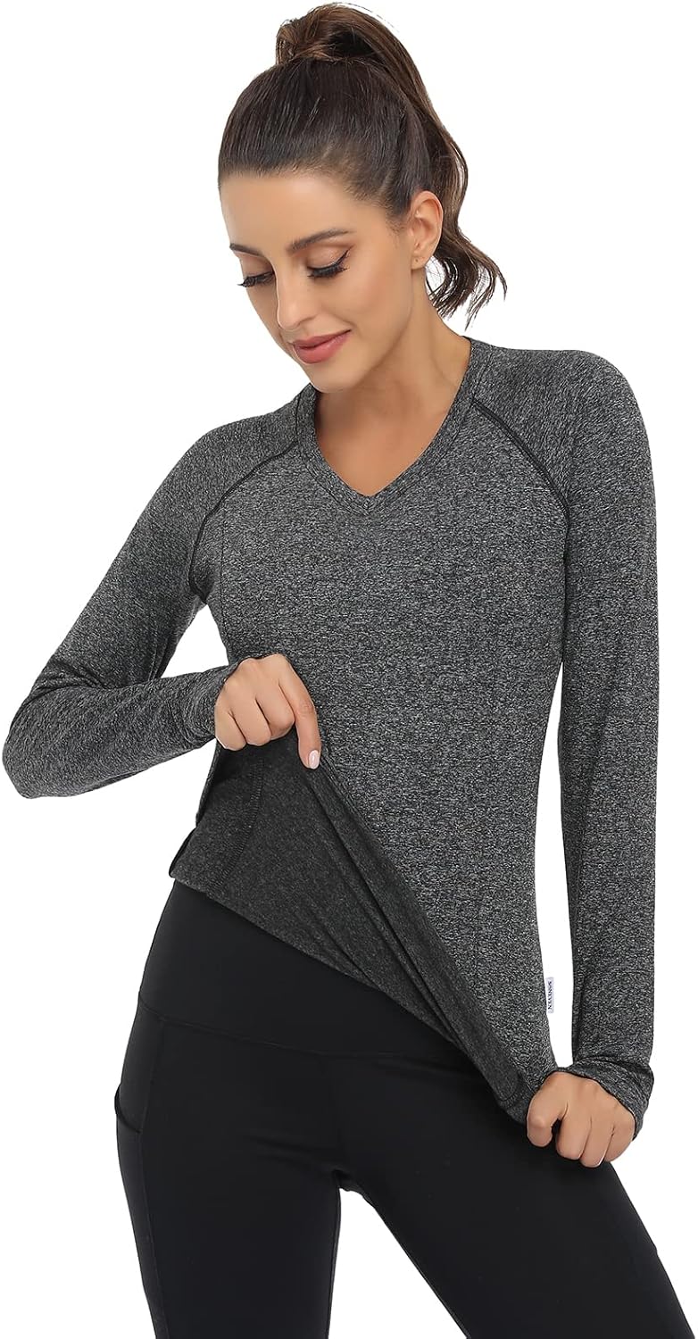 Soneven Women Fleece Thermal Long Sleeve Running Shirt Workout Tops Moisture Wicking Athletic Shirts with Thumb Holes - Image 2