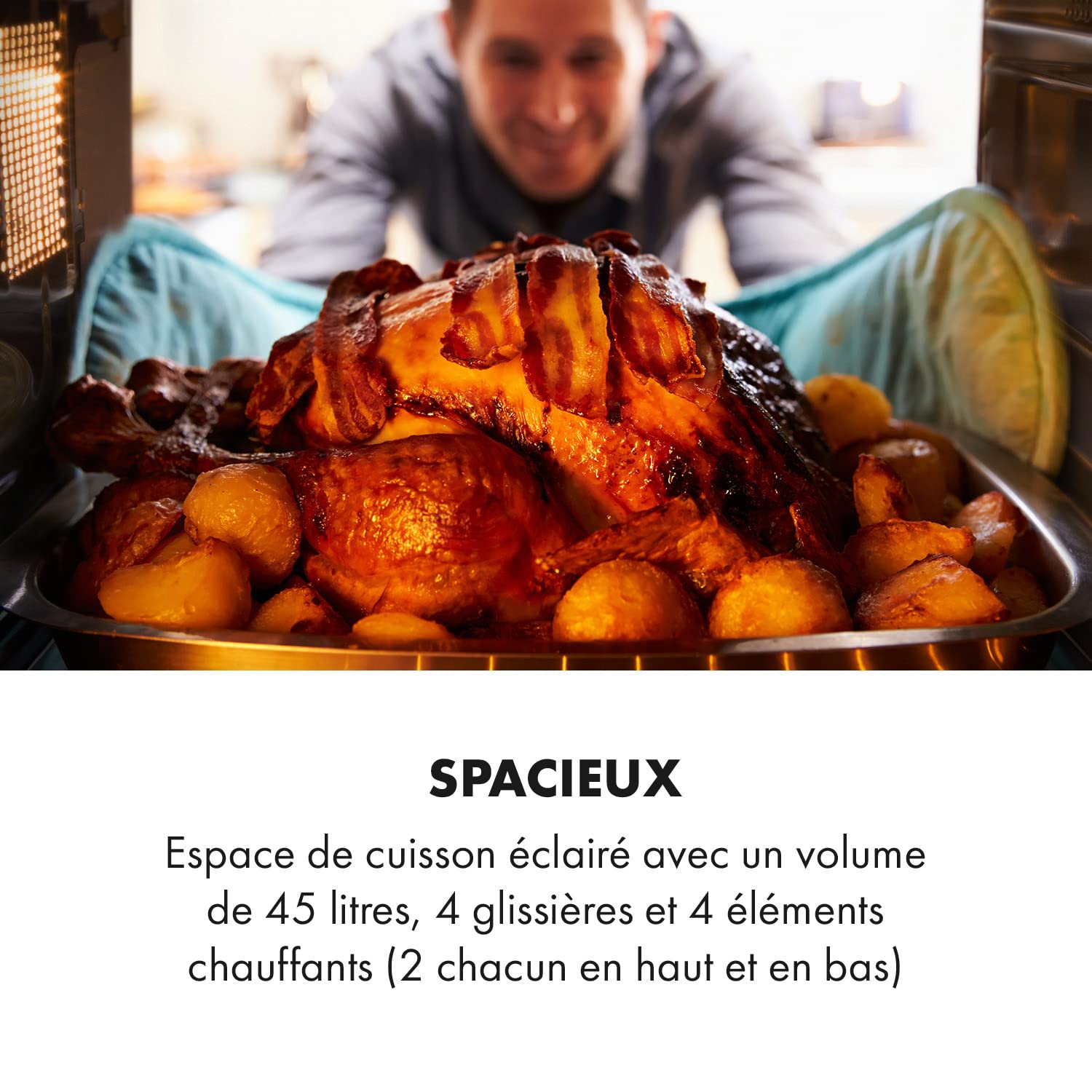 Klarstein MasterChef Mini four 100–230 °C, rôtisserie, fonction air circulant, minuteur, double porte en verre, chaleur supérieure et inférieure, éclairage intérieur, acier inoxydable Noir - 45 l