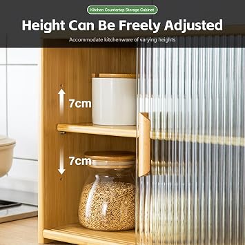 Bamboo Countertop Cabinet 2/3 Tiers Small Kitchen Storage Cabinet Pantry Sideboard with Acrylic Doors Kitchen Counter Storage Bread Box for Home Bar Coffee,Black,21.81113.5inch