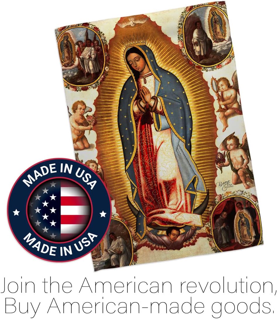 Our Lady of Guadalupe Flag Pole Set Wooden Dowel with String Nativity Decorations Christian Tapestry Hardware Inspirational Faith Banner Elephant Winter Merry Xmas Holy Religious Gifts For Grandma Made in USA
