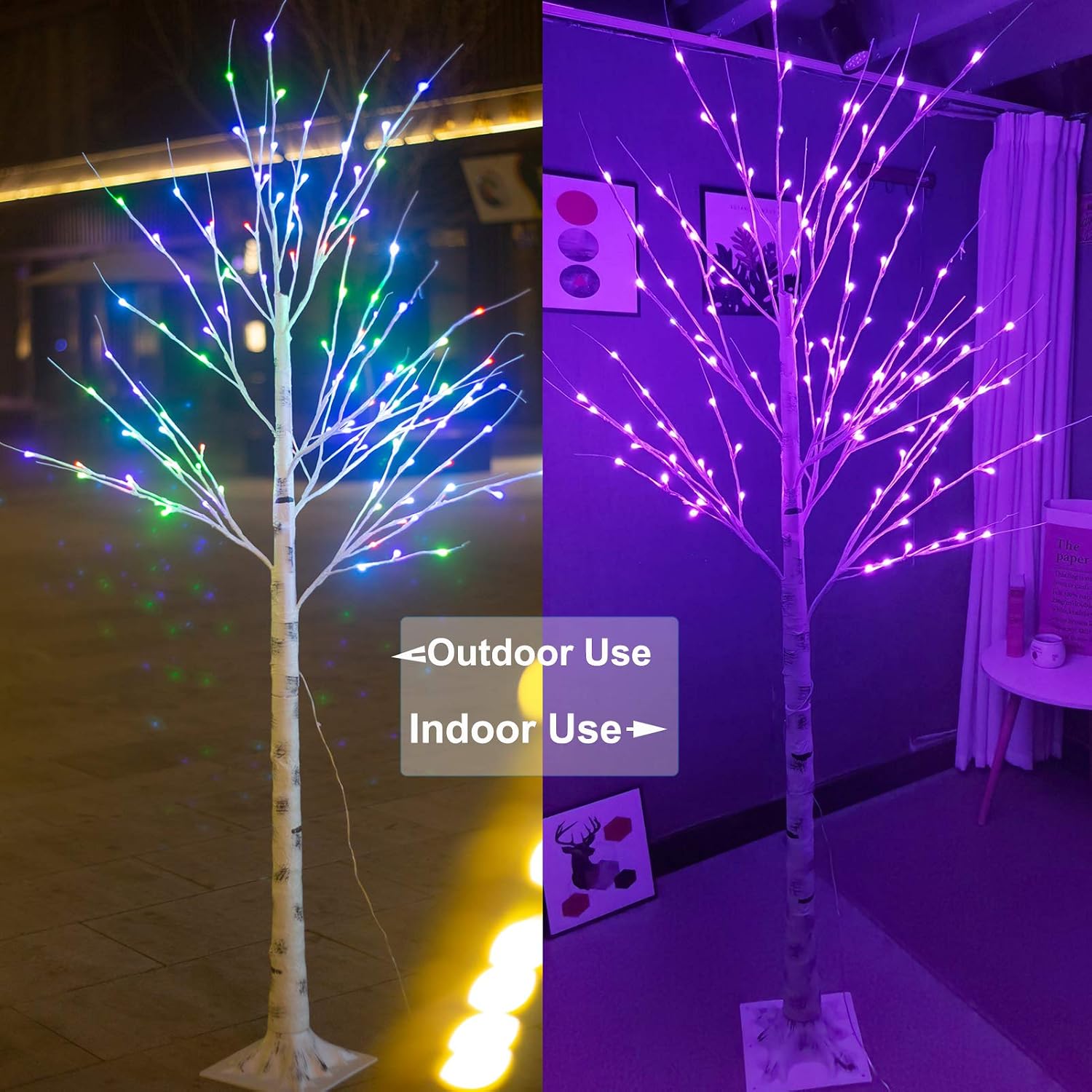 6Ft Lighted Birch Tree for Christmas Decor, 18 Colors Birch Tree with 120 LED Lights Color Changing, White Birch Tree with Pink Green Lights Remote Timer for Home Holiday Party Indoor Outdoor Decor