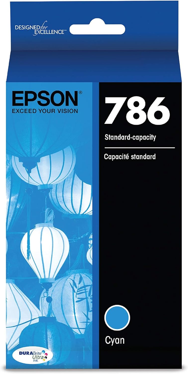 EPSON 786 DURABrite Ultra Ink Standard Capacity Cyan Cartridge (T786220) Works with WorkForce WF-5110, 5190, 5620, 5690