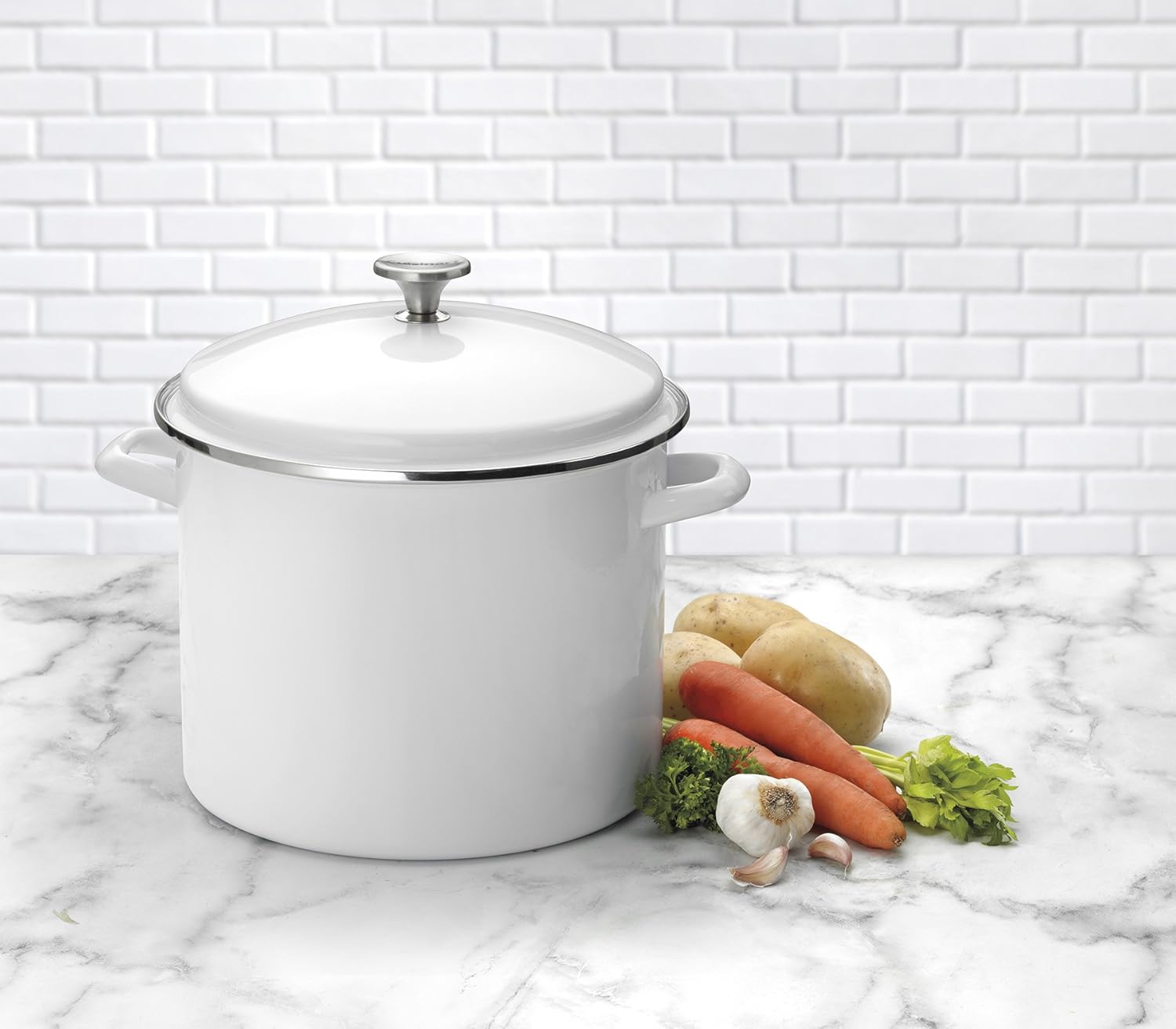Cuisinart Chef's Classic Enamel on Steel Stockpot with Cover, 12-Quart, White