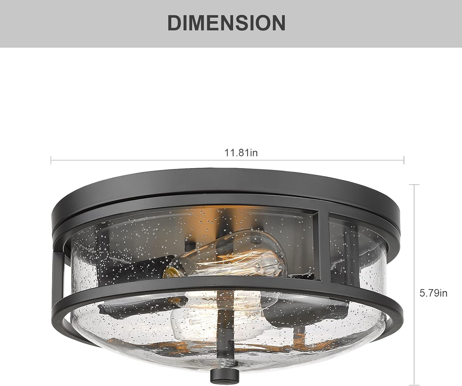 Flush Mount Ceiling Light Fixture, 12 Inch 2-Light Modern Farmhouse Semi Ceiling Light with Seeded Glass for Bedroom, Entryway, Kitchen, Hallway, ROS88 BK