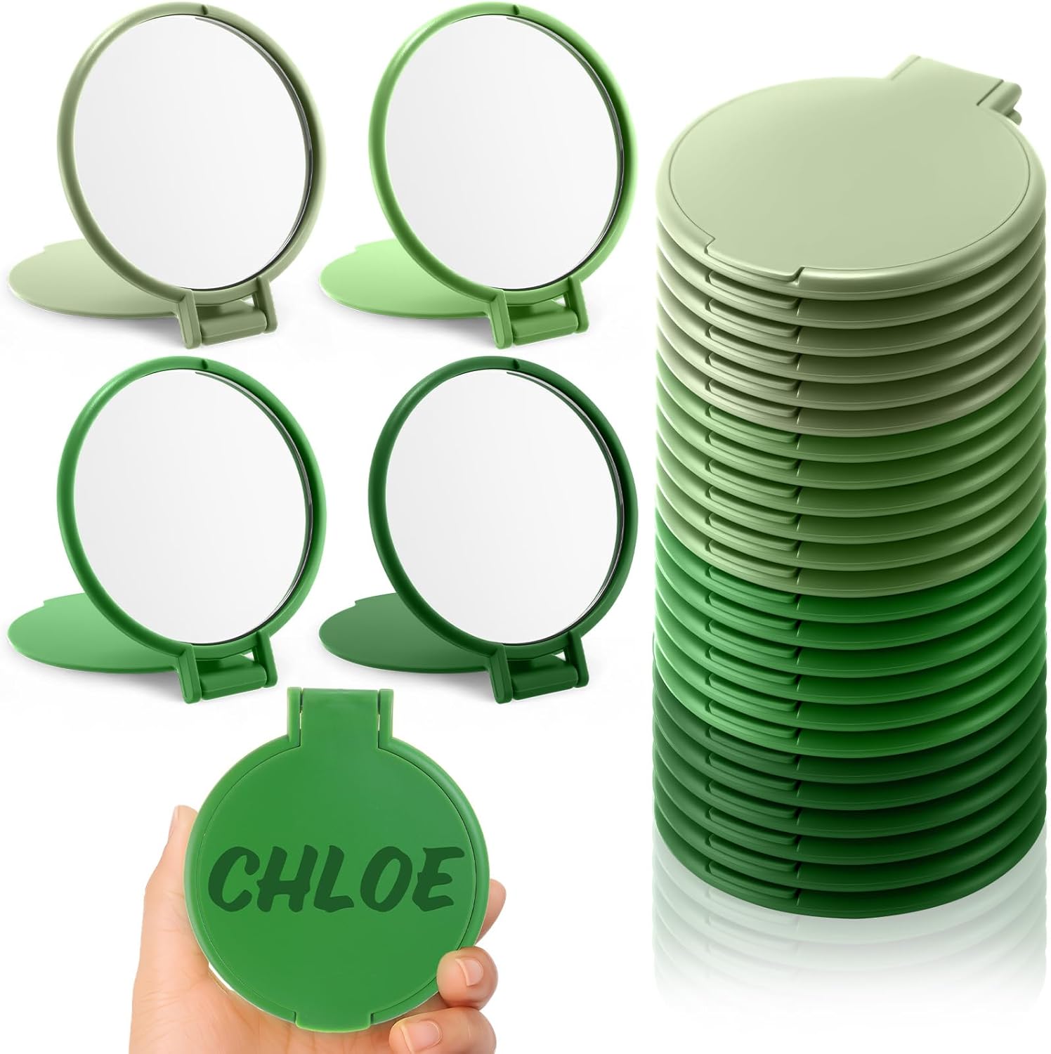 Amyhill 24 Pcs Small Compact Mirrors Bulk Mini Pocket Mirrors Purse Portable Folding for Wedding Guest Baby Shower Birthday Party Favor Women Gifts Travel (Pure,Sage Green)