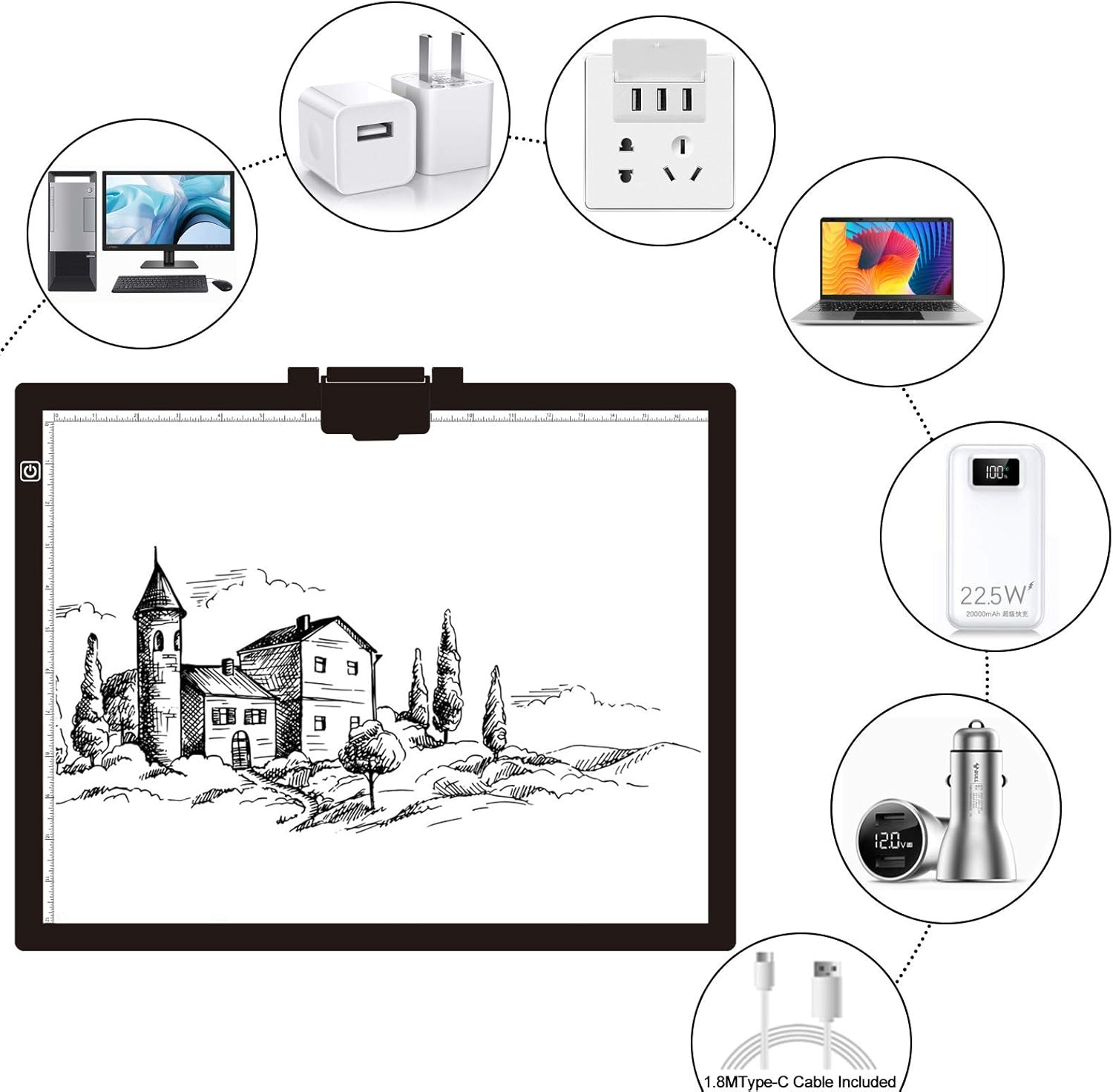Diamond Painting Light Pad A3, LED Light Box Tracer w/Magnetic Clip & Pen Holder, 3 Level Brightness USB Power Dimmable Brightness Artcraft Tracing Light Pad for Drawing Sketching Diamond Painting