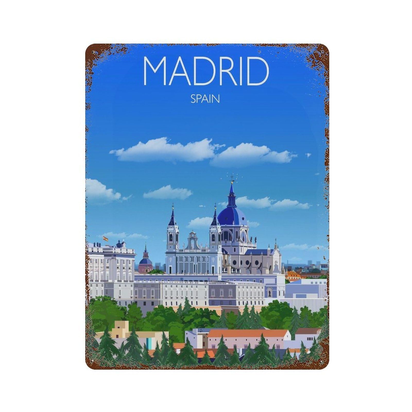xiaoxiaoshen Travel of Madrid Spain Cityscape Wall Decor Art Metal Tin Poster Modern Home Decor Art Home Bar Shop Decorations Vintage Sign 40x30cm