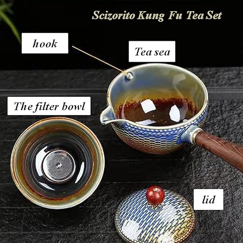 Miniatura 7 de Juego de té de viaje portátil de cerámica, juego de té chino de kungfu con tetera de rotación 360 e infusor, 4 tazas de té, bandeja de té y bolsa de